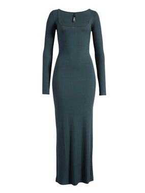 skims ribbed long sleeve dress SKIMS Brown Wool Rib Henley Minidress